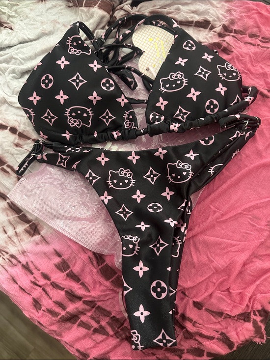 Hello Kitty Other - Hello Kitty Black and Pink Bikini Set with Monogram Motif